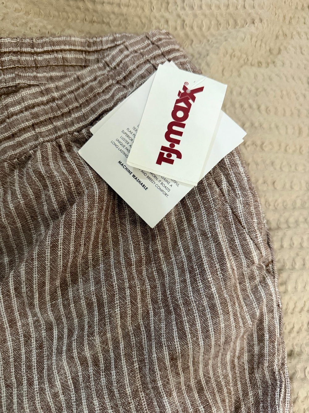 Allen Allen Brown & White Striped Linen-Blend Bottom